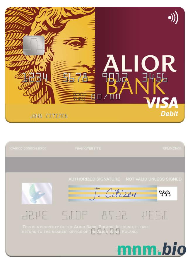 Poland Alior Bank visa debet karta przykład w formacie PSD